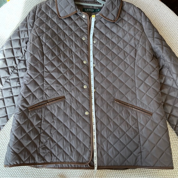 LAUREN by Ralph Lauren Quilted Jacket Women’s XL Gray with Leather Trim Coat - Picture 14 of 16